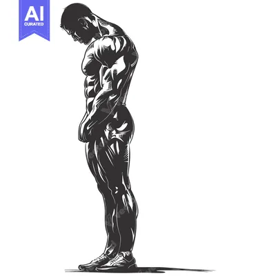 Muscular Man Standing in Side Profile with Detailed Anatomy