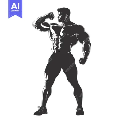 Aset premium populer: Muscular Silhouette of a Man Flexing His Biceps