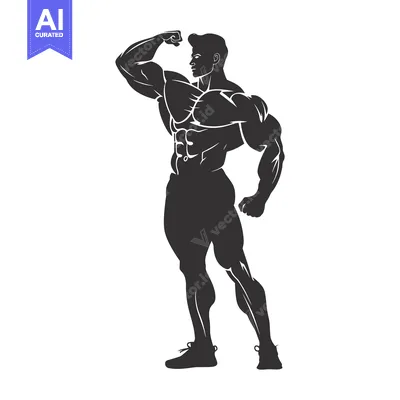 Aset desain premium: Silhouette of a Muscular Man Flexing His Bicep