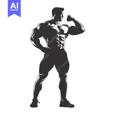 Silhouette of a Muscular Bodybuilder Flexing his Bicep