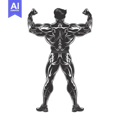 Rear View of a Muscular Man Flexing His Biceps