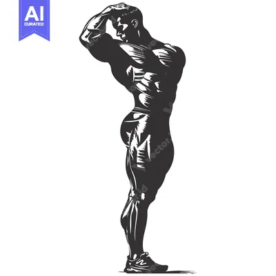Aset premium populer: A Muscular Bodybuilder Posing with One Arm Raised