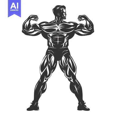 Muscular Man Posing with Flexed Biceps and Ab Muscles