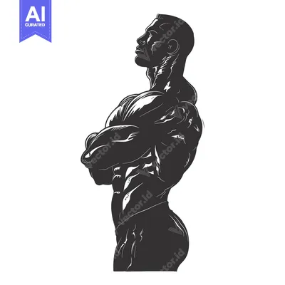 Aset desain premium: Silhouette of a muscular man with arms crossed