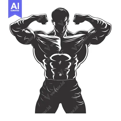 Aset desain premium: Silhouette of a Muscular Man Flexing His Biceps