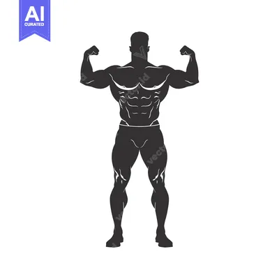 Silhouette of a Muscular Man Posing with Flexed Biceps