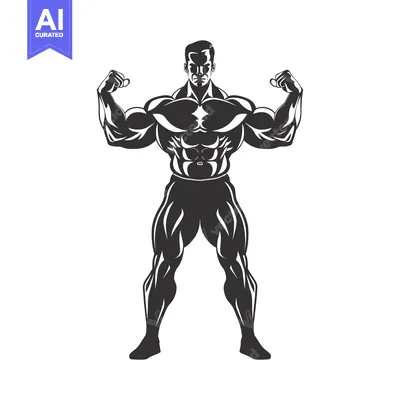Aset desain premium: Muscular Man with Flexed Biceps and Defined Abs
