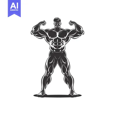 Muscular Bodybuilder Posing with Flexed Biceps