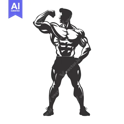 A muscular man flexing his bicep, showcasing defined abs and a strong