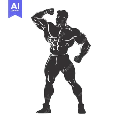 Aset desain premium: Silhouette of a Muscular Man Flexing his Biceps