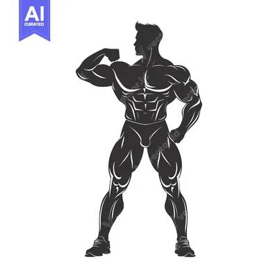 Silhouette of a Muscular Bodybuilder Flexing His Bicep