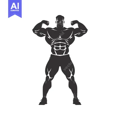 Aset premium populer: Silhouette of a muscular man flexing his biceps