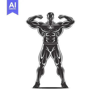 Muscular Man Flexing Biceps and Posing Confidently