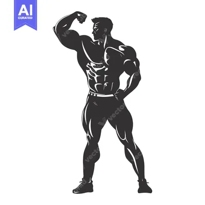 Silhouette of a Muscular Man Flexing His Bicep