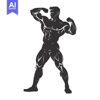 Aset desain premium: Silhouette of a Muscular Man Flexing His Biceps