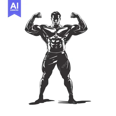 Muscular Man Posing with Flexed Biceps and Defined Abs