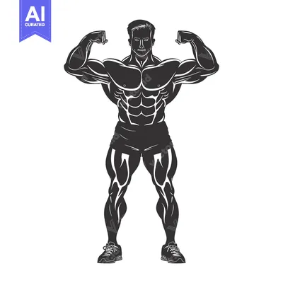 Aset desain premium: Silhouette of a Muscular Man Flexing His Biceps
