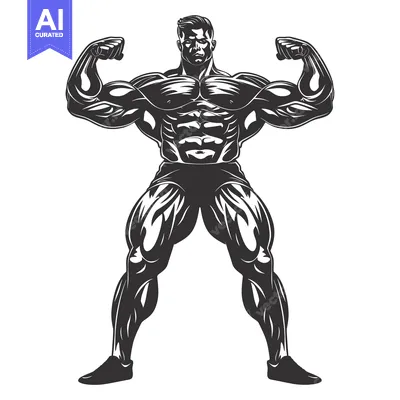 Premium design asset: Muscular Man Flexing Biceps and Showing Six-Pack Abs