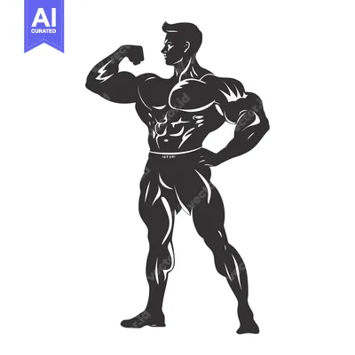 Muscular Man Silhouette Flexing Bicep and Posing