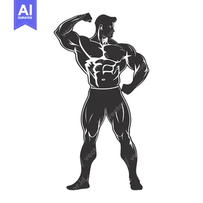 Premium design asset: Silhouette of a Muscular Man Posing with Flexed Bicep