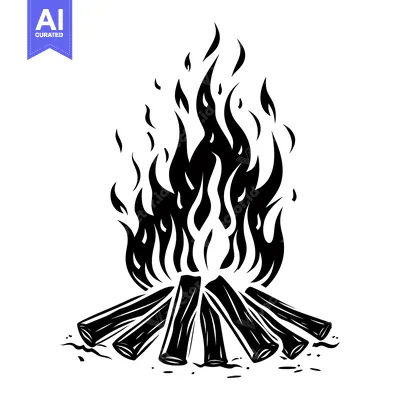 Aset premium populer: Black and White Illustration of a Campfire with Flames