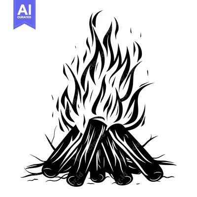 Premium design asset: Black and White Illustration of a Bonfire with Flames