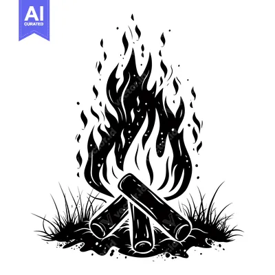 Aset premium populer: Black and White Silhouette of a Campfire with Flames and Logs