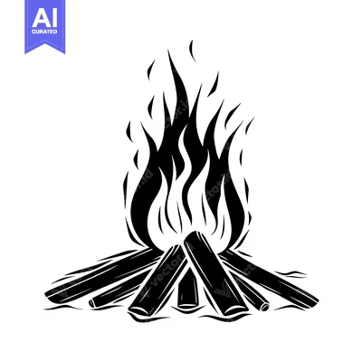 Popular premium asset: Black and White Illustration of a Campfire with Flames and Logs