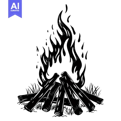 Aset premium populer: Black and White Illustration of a Campfire with Flames and Logs