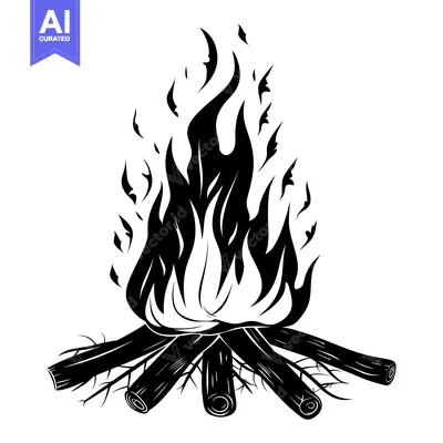 Aset premium populer: Black and White Illustration of a Campfire with Flames