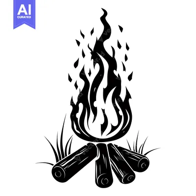 Aset premium populer: A Black and White Silhouette of a Campfire with Flames