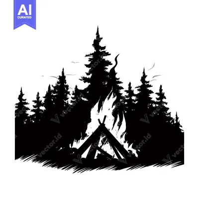 Popular premium asset: Silhouette of a Campfire in a Forest