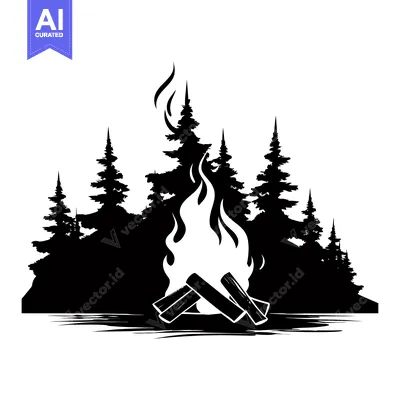 Aset premium populer: Campfire Burning Brightly in a Forest Clearing