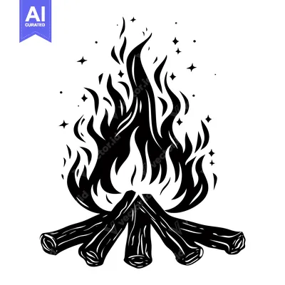 Aset premium populer: Black and White Illustration of a Campfire with Flames and Sparks