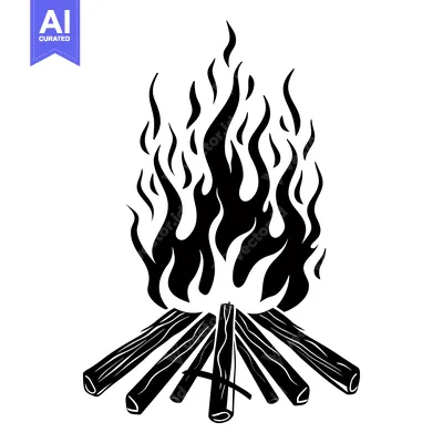 Popular premium asset: Black and White Illustration of a Campfire with Flames