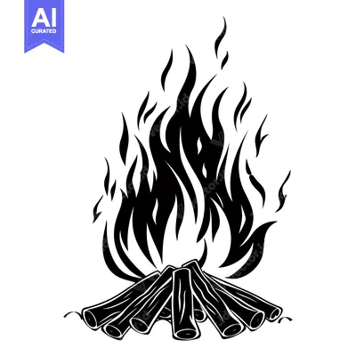 Aset premium populer: Black and White Illustration of a Campfire with Flames