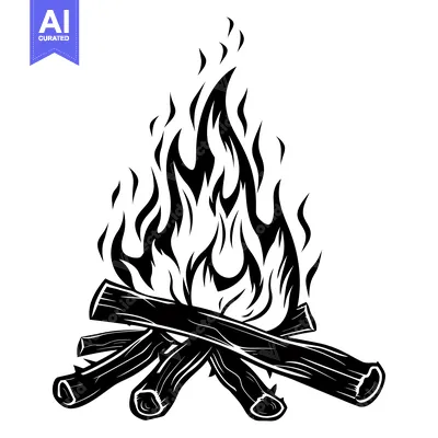Aset premium populer: Black and White Illustration of a Campfire with Flames and Logs