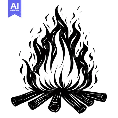 Aset premium populer: Black and White Illustration of a Campfire with Flames and Logs