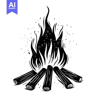 Aset premium populer: Black and White Illustration of a Campfire with Flames and Logs