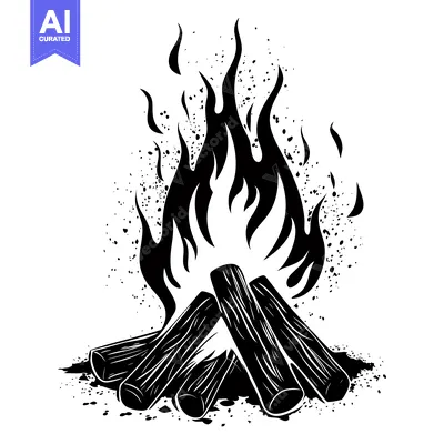 Aset premium populer: Black and White Illustration of a Campfire with Flames and Logs