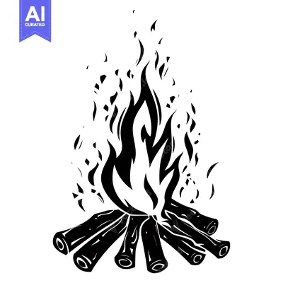 Aset premium populer: Black and White Stylized Illustration of a Campfire with Flames