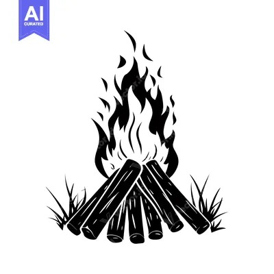 Popular premium asset: Black and White Silhouette of a Campfire with Flames and Logs
