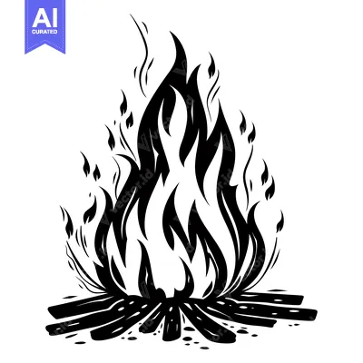 Aset desain premium: Black and White Stylized Illustration of a Campfire