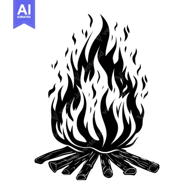 Aset premium populer: Black and White Silhouette of a Campfire with Flames