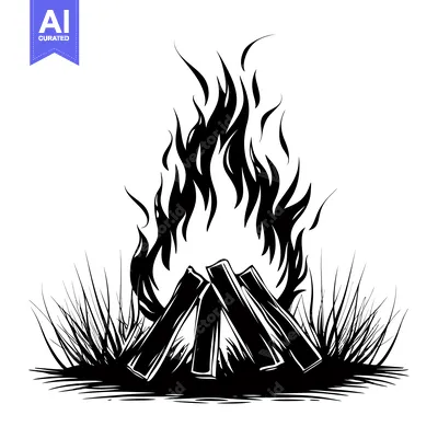 Popular premium asset: A Black and White Illustration of a Campfire with Flames and Wood