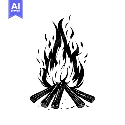 Popular premium asset: Black and White Illustration of a Campfire with Flames and Logs