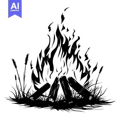 Premium design asset: A Silhouette of a Campfire with Grass and Flames