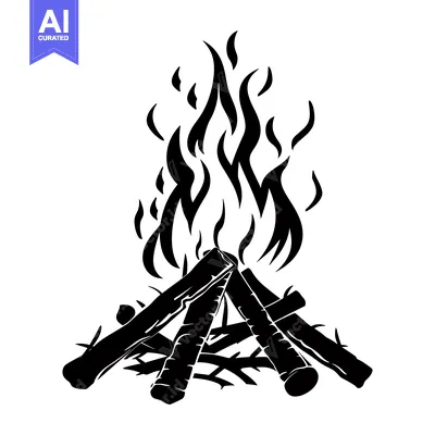 Premium design asset: Black and White Silhouette of a Campfire with Flames