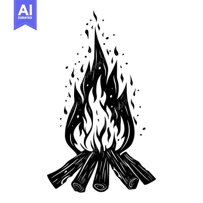 Aset premium populer: Black and White Illustration of a Campfire with Flames and Logs