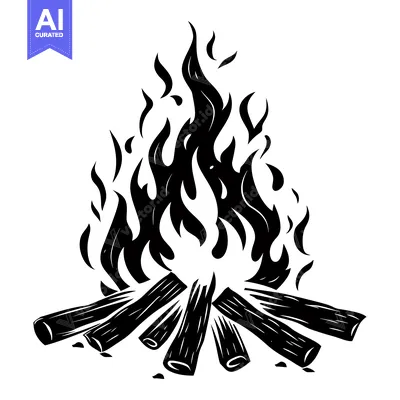 A Silhouetted Campfire with Flames and Logs